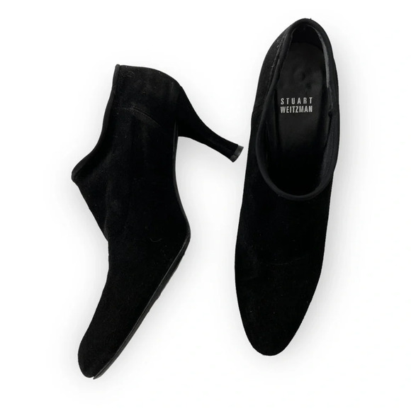 Stuart Weitzman Size 9 Sueded Black Slip on Heeled Bootie - Picture 1 of 6